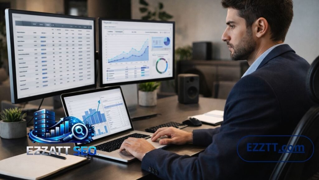 خبير سيو يقوم بتحليل الكلمات المفتاحية وتحسين محركات البحث